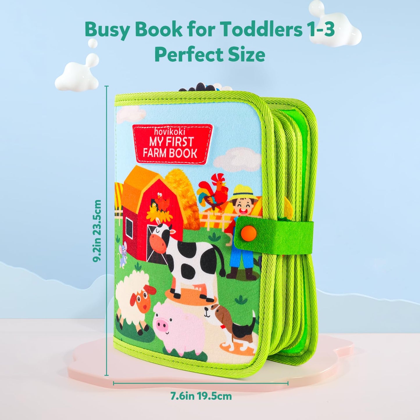 hovikoki Busy Book for Toddlers 1-3 - Montessori Toys Busy Board for 1 Year Old Boy Girl Toys Educational Quiet Activity Books Learning Board Toddler Airplane Travel Toy Birthday Gift - Farm Animals