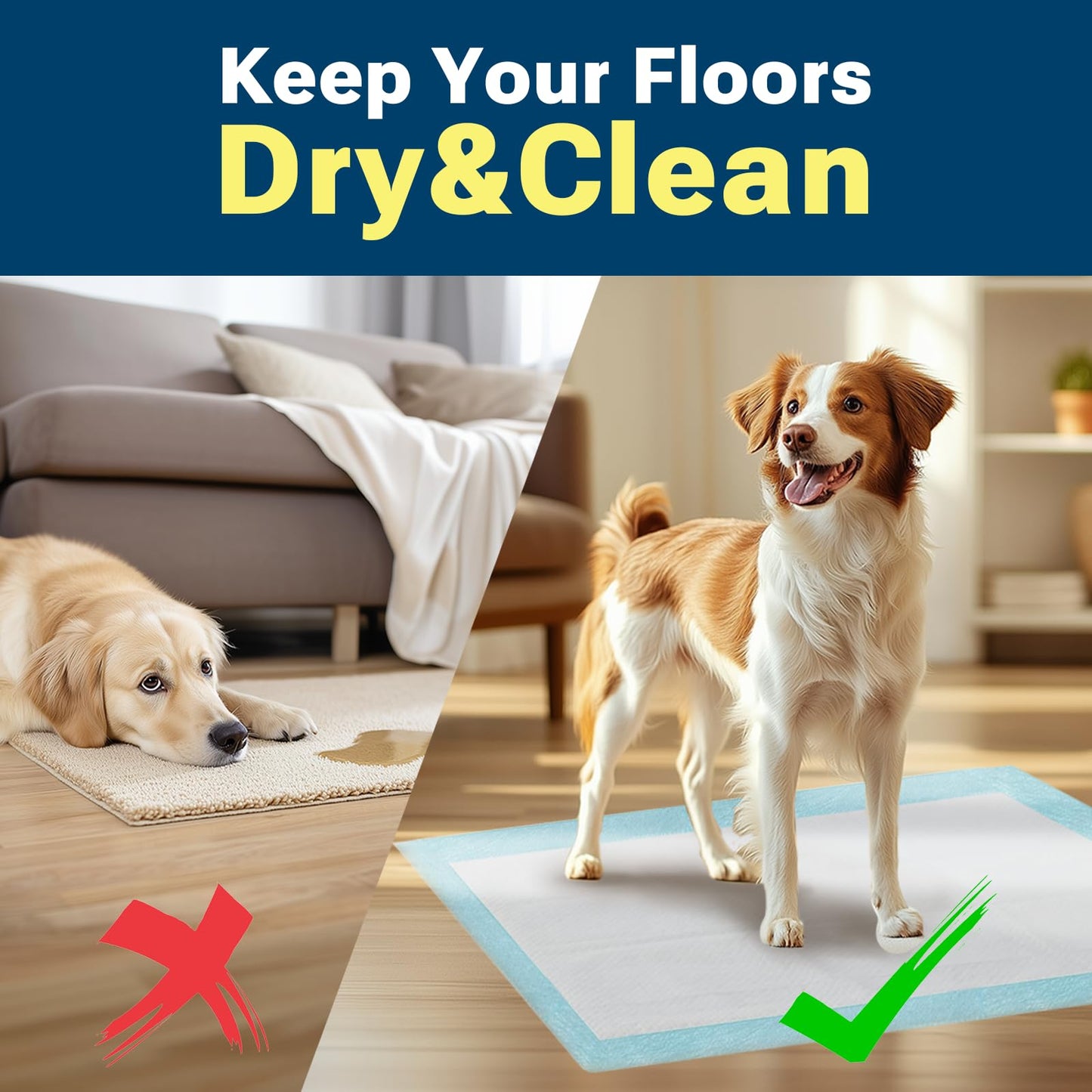 Clean Spaces Super Absorbent Puppy Pads 28"x34" 50 Count, Quick Drying Dog Training Pee Pads, Disposable Underpads for Baby and Adults