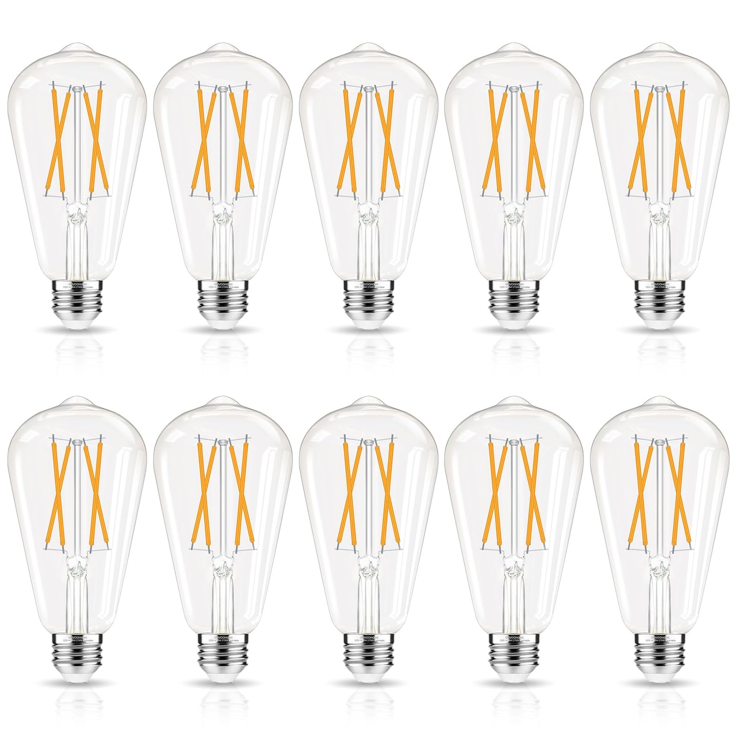 GvvooHome LED Edison Bulbs Dimmable, E26 Bulb 60 watt, Soft White 2700K, ST58 Vintage Light Bulbs, 90+ CRI, 6W 600LM, E26 Medium Base, Clear Glass, 10 Pack