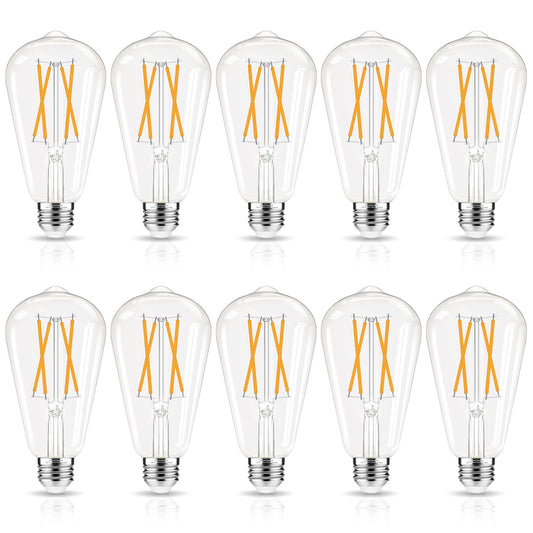 GvvooHome LED Edison Bulbs Dimmable, E26 Bulb 60 watt, Soft White 2700K, ST58 Vintage Light Bulbs, 90+ CRI, 6W 600LM, E26 Medium Base, Clear Glass, 10 Pack
