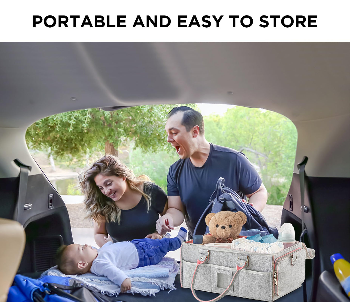 HBlife Baby Diaper Caddy Organizer, Nursery Storage Bin, 16" x 10" x 7" Large Portable Basket Shower Gift Newborn Essentials Baby Registry Must Haves Items-Pink