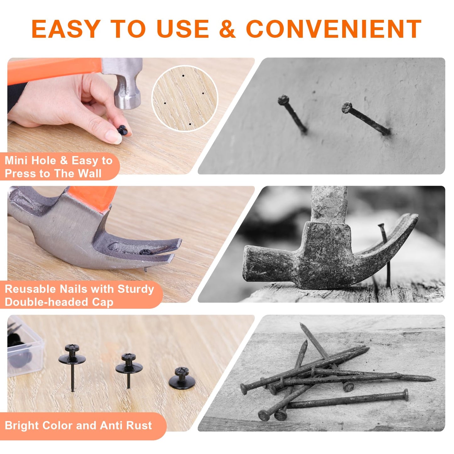 50 PCS Push Pins Picture Hangers Wall Hooks, Double Headed Thumb Tacks Without Nails, Renter Friendly Decor Thumbtacks for Tapestry Frame Art Photos (Black)