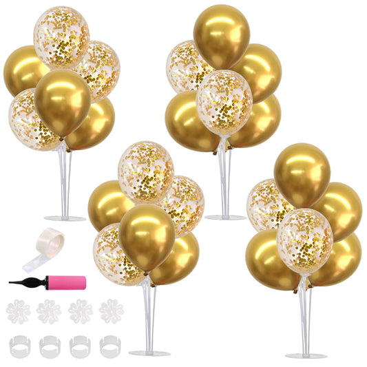 TONIFUL 4 Set Gold Balloon Centerpieces for Table, Balloon Stand Kit for Party Centerpiece Table Decorations, 50th 60th 70 th 80th 90th 100th Birthday Decorations Graduation Decoration 2025 New Years