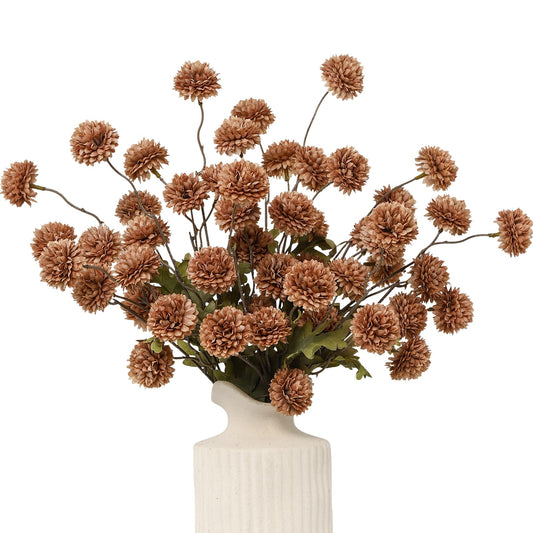 DuHouse 6pcs Artificial Flowers Faux Silk Pompon Mum,Silk Small Mini Chrysanthemum Ball with Stems for DIY Bouquets Centerpieces Vase Home Table Kitchen Decoration(Coffee)