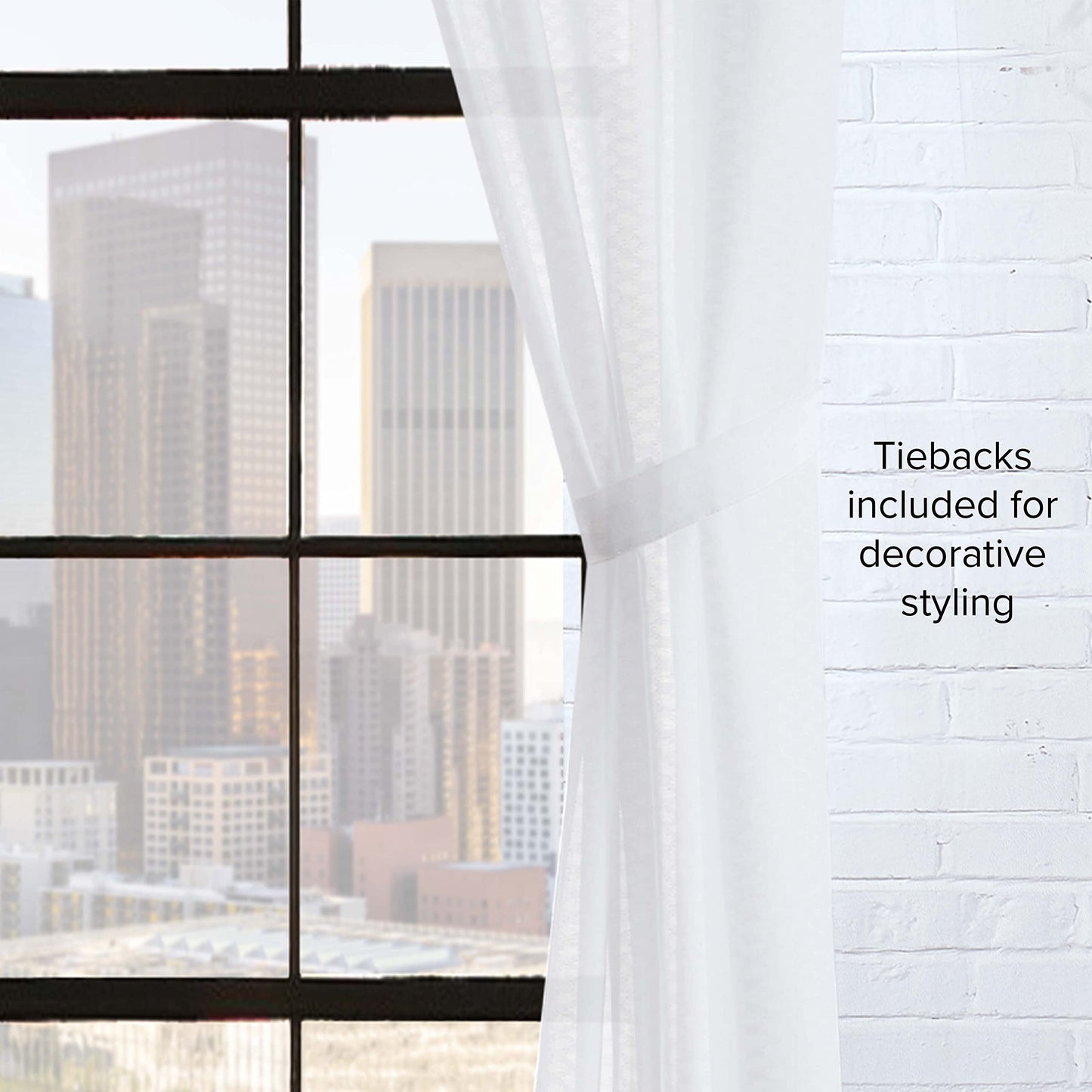 Lucky Brand Sierra Textured Light Filtering Window Curtains | Faux Linen Drapes | Set of 2 Panels | Semi Sheer | Machine Washable, 38" x 84" Pair, White