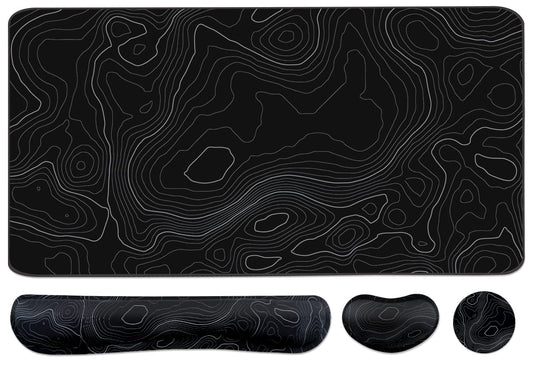 Ergonomic Large Mouse Pad and Keyboard Wrist Rest, Desk Pad for Keyboard and Mouse, 4-in-1 Large Gaming Mouse Pad with Wrist Support - Blue Marble