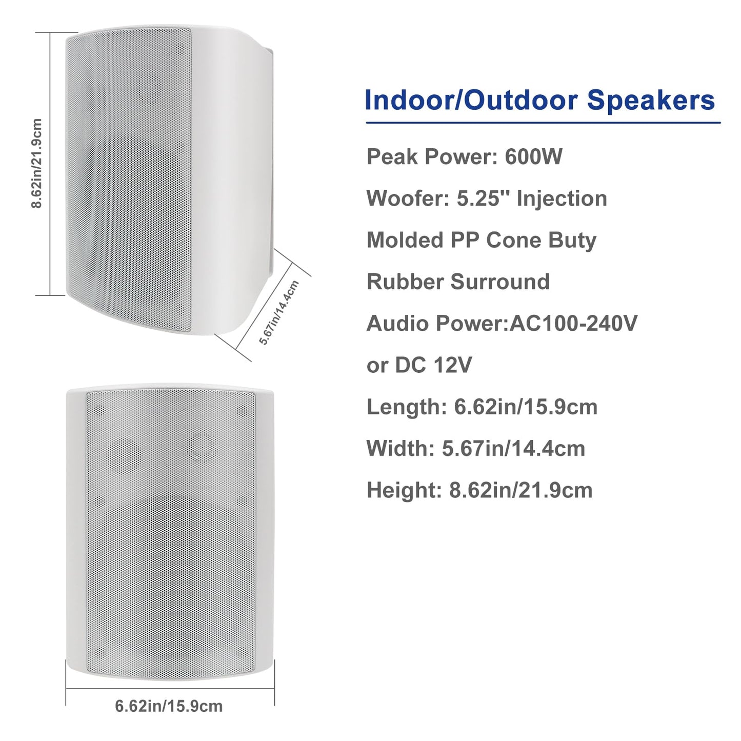 STUDIOFINIX 5.25 Inch 600W Passive Wall Mount Speakers Weather Resistant Indoor Outdoor Speakers for Patio Garage Home,2 Pairs (White)