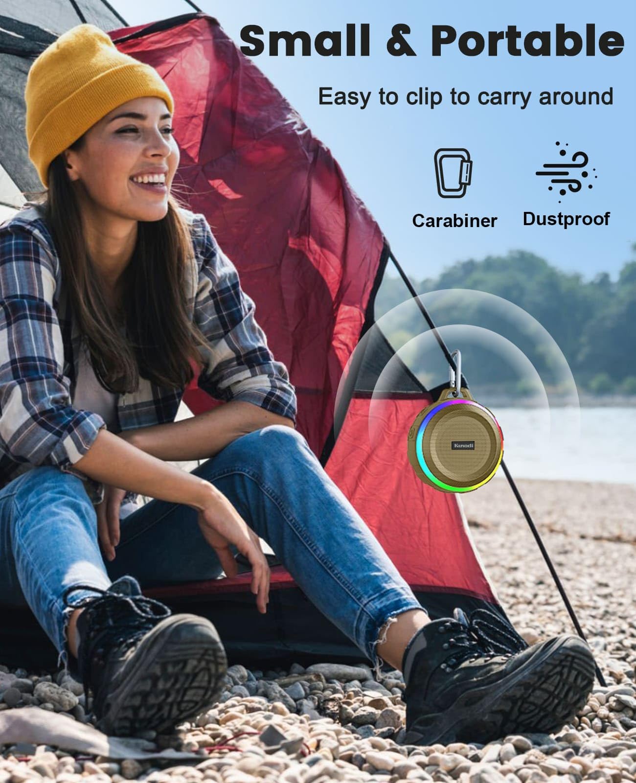 Kunodi Bluetooth Shower Speaker with IPX7 Waterproof, Dynamic Lights, Crisp Clear Sound, True Wireless Stereo, Clip Portable for Pool Beach Boat Kayak Float Golf