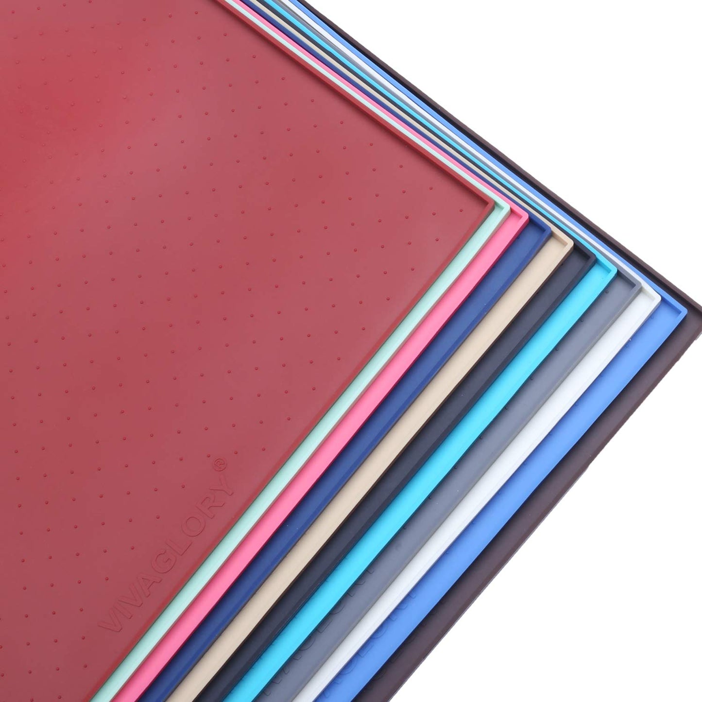 VIVAGLORY Dog Food Mat, Cat Dog Feeding Mat, Waterproof Non-Slip Food Grade Silicone Mat Placemat with Raised Edge, Anti-Messy Pet Bowl Mat for Food and Water, Burgundy, S(19"x12")