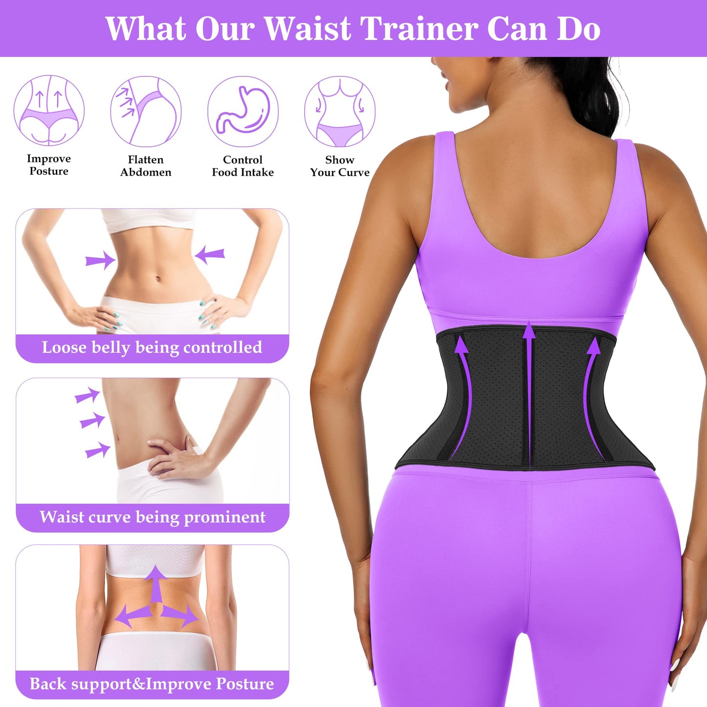LUXURY-VITA Women Short Torso Waist Trainer Corset Trimmer 9 Steel Boned Tummy Control Body Shaper With Adjustable 3 Rows Of Hooks, Girdle For Women
