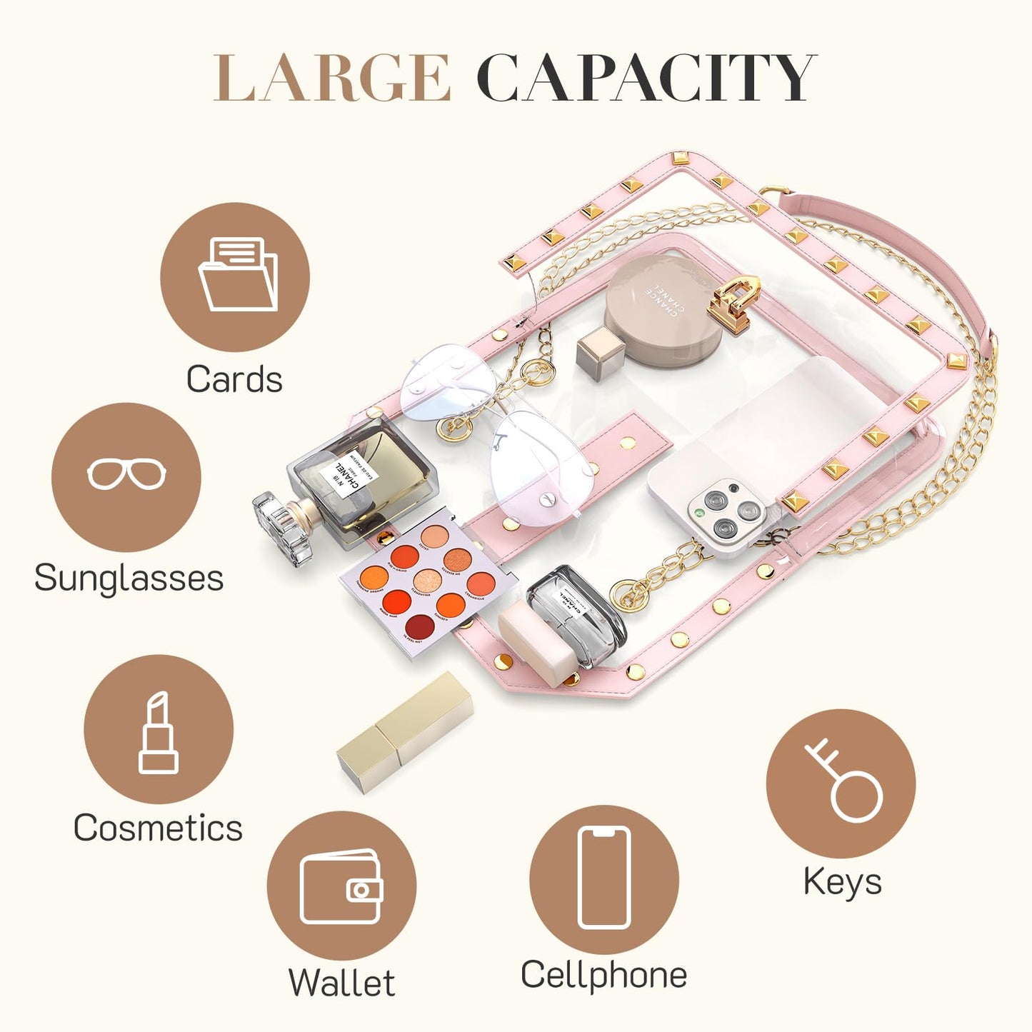 Missnine Clear Bag Stadium Approved Women Clear Crossbody Purse for Stadium Events Trendy Transparent Shoulder Bag for Concerts