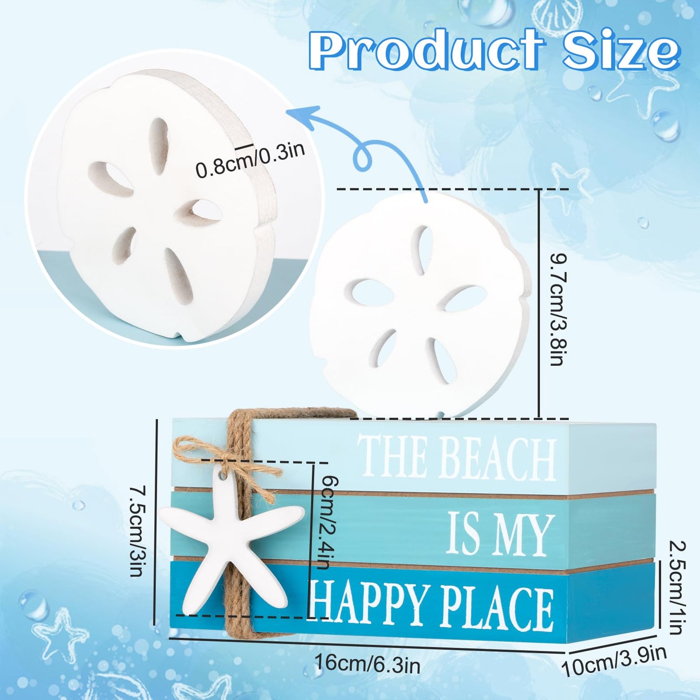 Beach Coastal Decor Stacked Books Set with Starfish & Sand Dollars Accents, Summer Tiered Tray & Blue Wooden Ocean Book Decor for Farmhouse, Beach House, Table Centerpiece