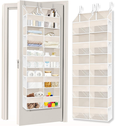 Over the Door Organizer 5 Tiers,Extra Large Behind Door Storage of 10 Compartments,80 lbs Weight Capacity Over the Door Storage, Door Hanging Organizer for Closet, Diaper Organizer, Toy Storage, Beige