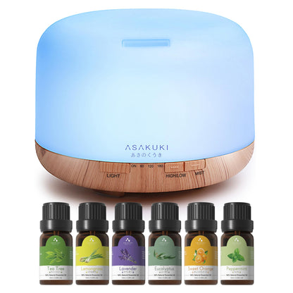 ASAKUKI 500ml Premium, Essential Oil Diffuser with Remote Control, 5 in 1 Ultrasonic Aromatherapy Fragrant Oil Humidifier Vaporizer, Timer and Auto-Off Switch Brown