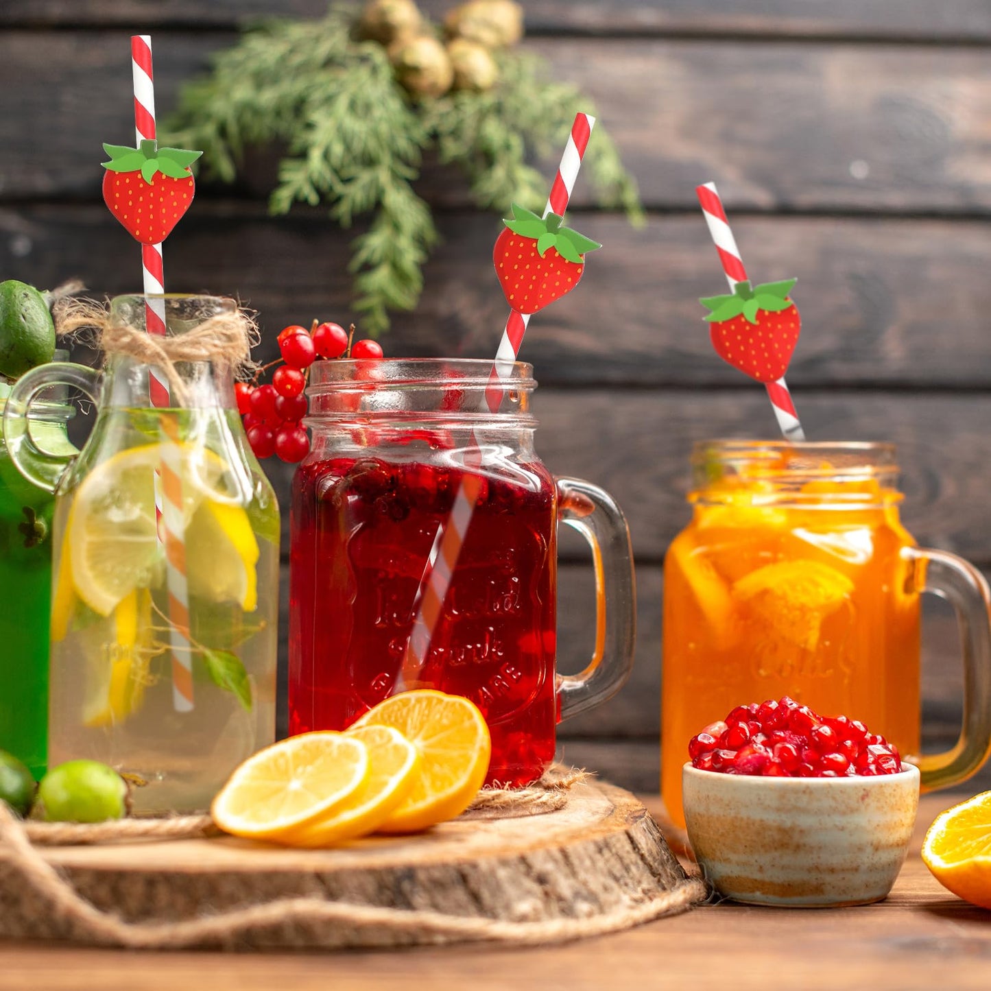 Strawberry Straws, 30 Pack Disposable Drinking Straws Cute Paper Straws with Stripes for Juice, Cocktail, Milkshake, Baby Shower Strawberry Birthday Decorations Strawberry Party Favors - 7.76 Inches