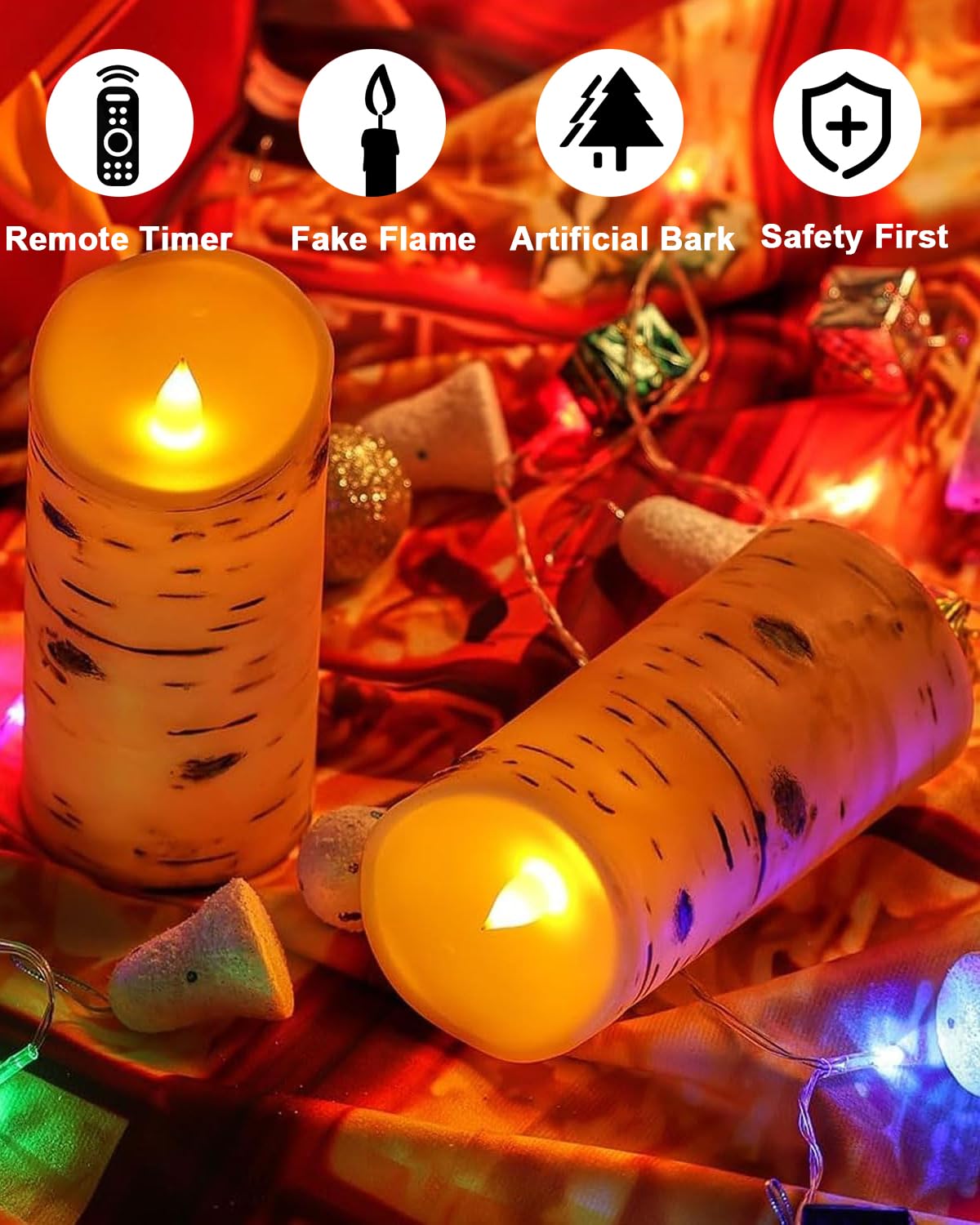 Comenzar Flameless Candles Birch Bark Candle LED Candles Home Decor H: 456" x D: 3.25" Electric Candle Faux Candles with Remote Timer Pack 3