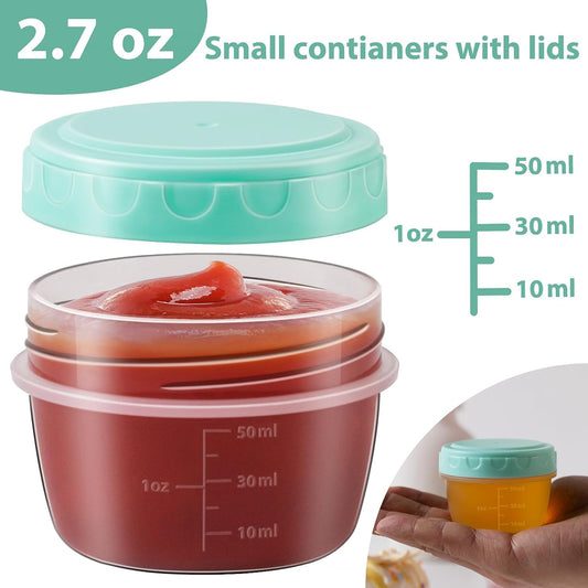 6 Pack 2.7 OZ Salad Dressing Container to Go with lids,Dishwasher and Microwave Safe Tiny Condiment Containers with Graduated Lines, Reusable and Leakproof Small Sauce Containers for Lunch Box