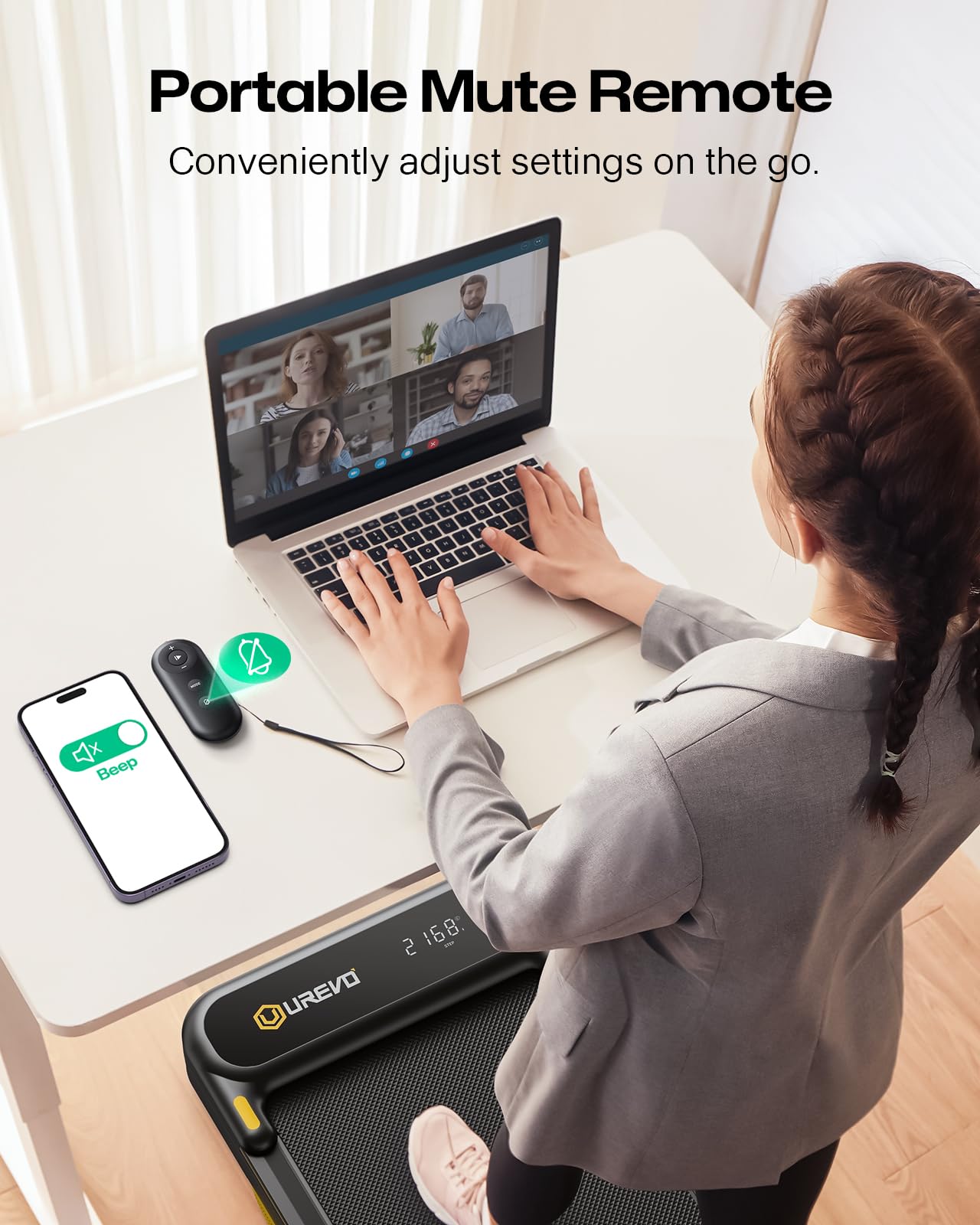 UREVO Smart 2-in-1 Folding Treadmill, Compact Walking Pad with Safety Handle, Plug and Play, Dual LED Display, Workout APP, Walking or Running for Home Office, Remote Included