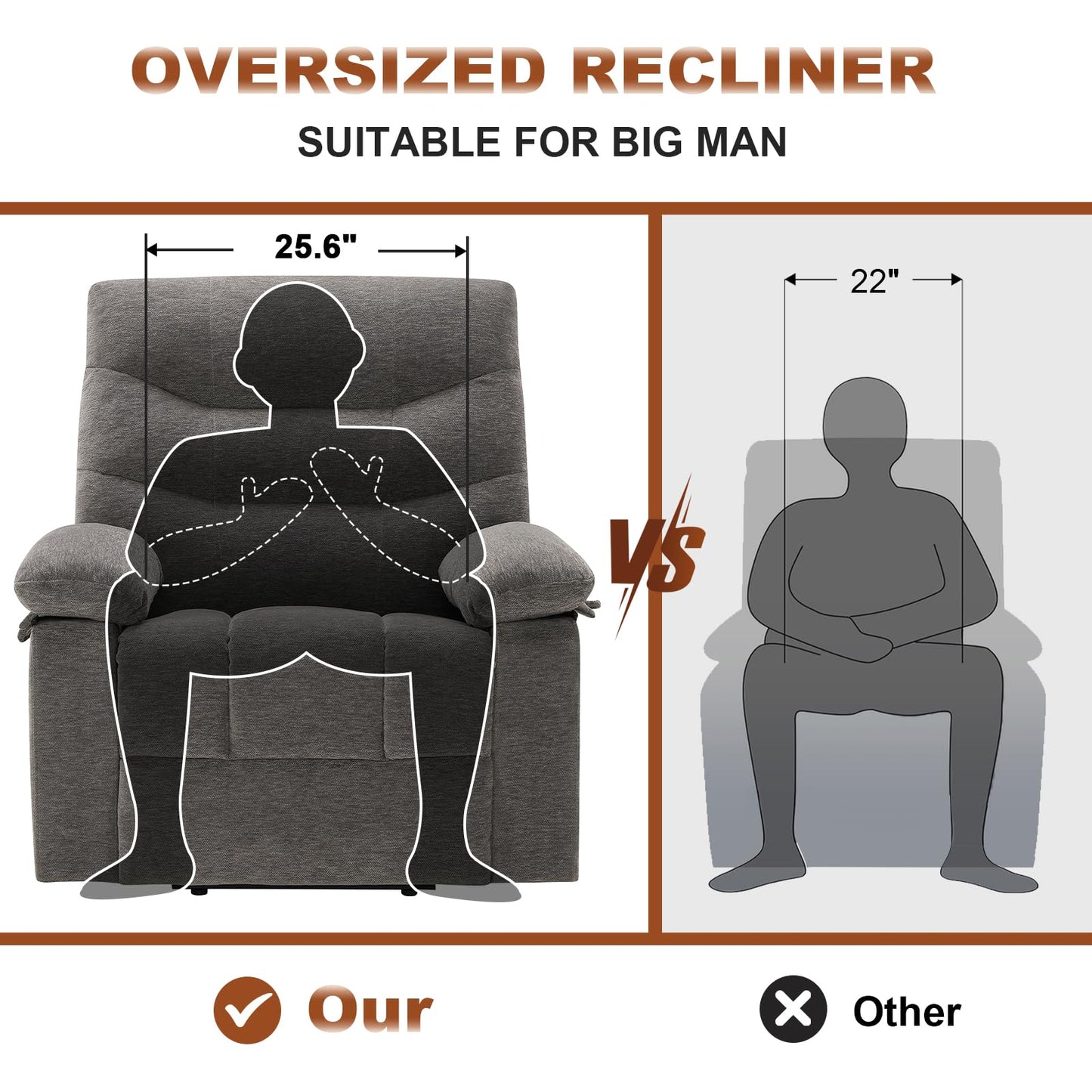 Power Lift Recliner Chair for Elderly, Oversized Electric Recliner for Adult, Chenille Fabric Lift Chair USB Ports(Grey)