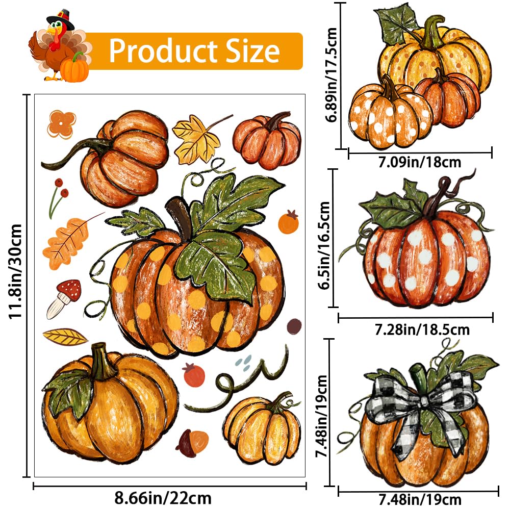 YUJUN 6 Sheets Thanksgiving Leaves Oil Painting Window Clings - Fall Decals Stickers for Autumn Glass Home Decor & Thanksgiving Decoration