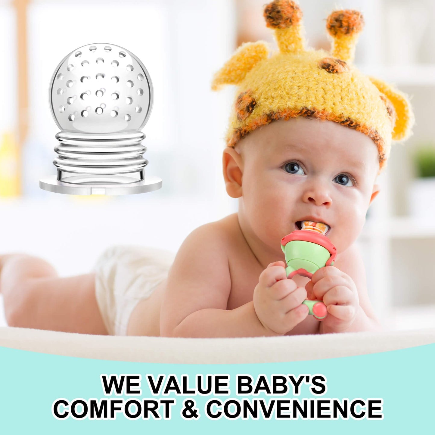 Baby Fruit Food Feeder Pacifier - Fresh Fruit Teething Toy 6M+, BPA Free Safely Introduce Solids Teething Relief Toy Includes Add Silicone Sacs, 2-Pack (Light Pink)