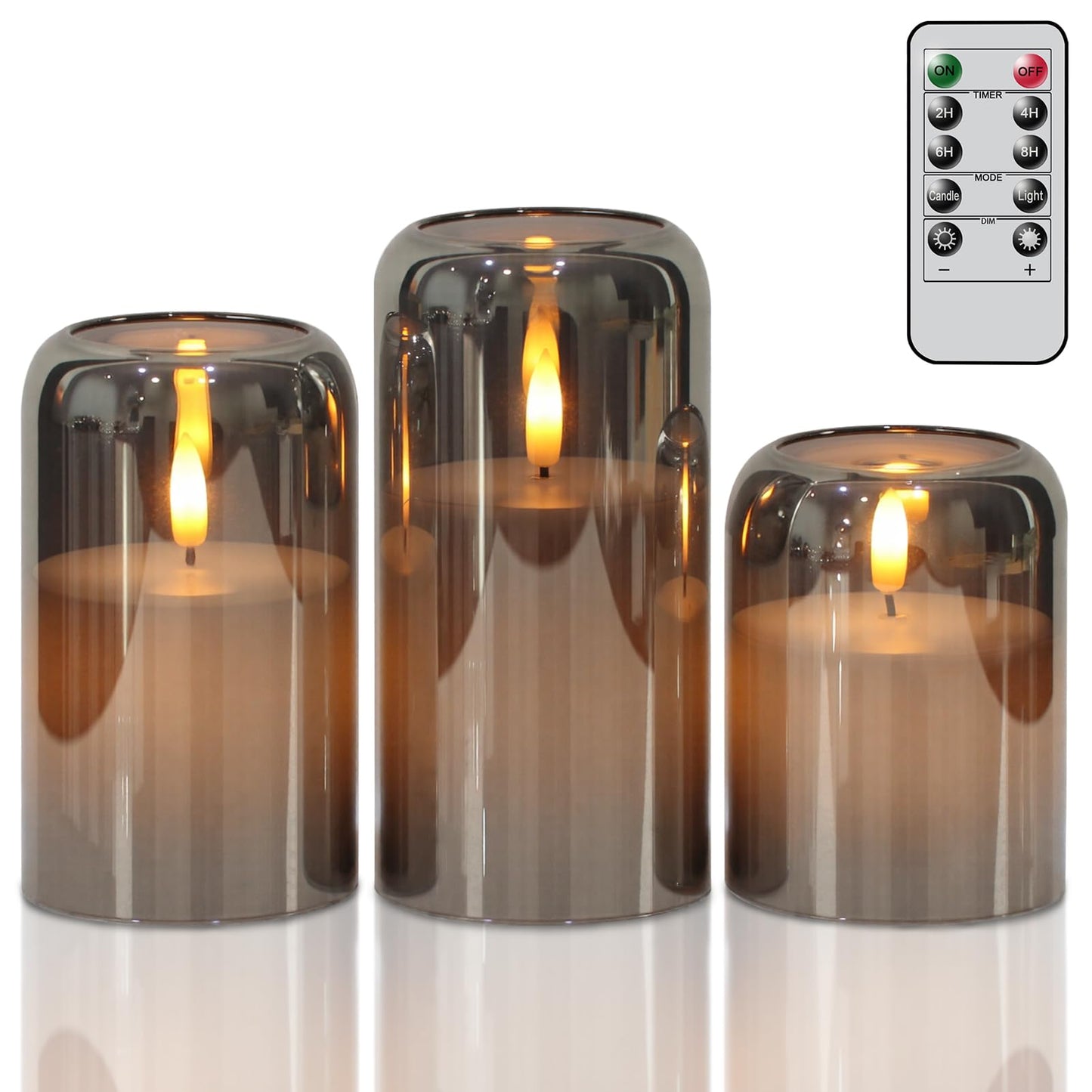 GenSwin Glass LED Candles with Remote Timer, Black Flameless Candles Battery Operated with Flickering Flame, Glass and Real Wax Pillar Candle for Halloween Christmas Home Decor(Set of 3, D3”x4”5”6”)