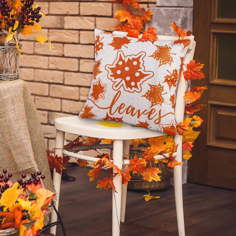 Heirloom Haven 4pcs Fall Pillow Cover 18x18in Thanksgiving Hello Maple Leaves Buffalo Throw Pillow Cases Decoration Autumn Harvest Cushion Pillow Covers for Farmhouse Couch Sofa Outdoor Home Decor
