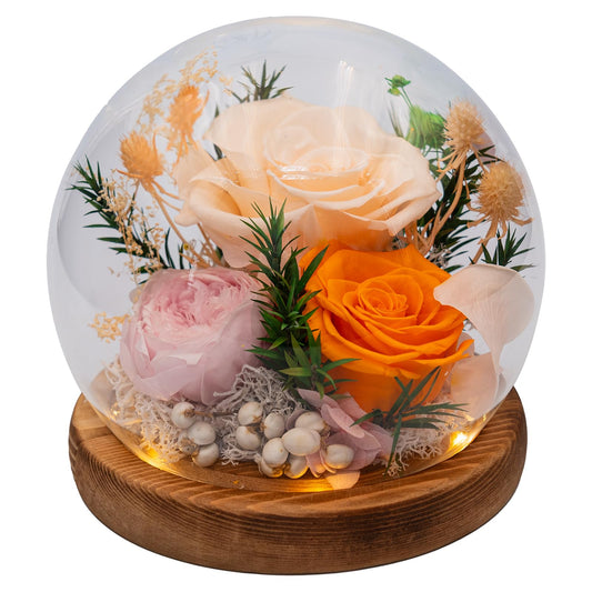 HUACHIPLUS Eternal Flowers for Decoration: Preserved Flowers in Glass Dome, Unique Forever Flowers Gift for Her BBF – Perfect Decorative Flowers for Home Décor - Flowers for Delivery Prime (Champagne)