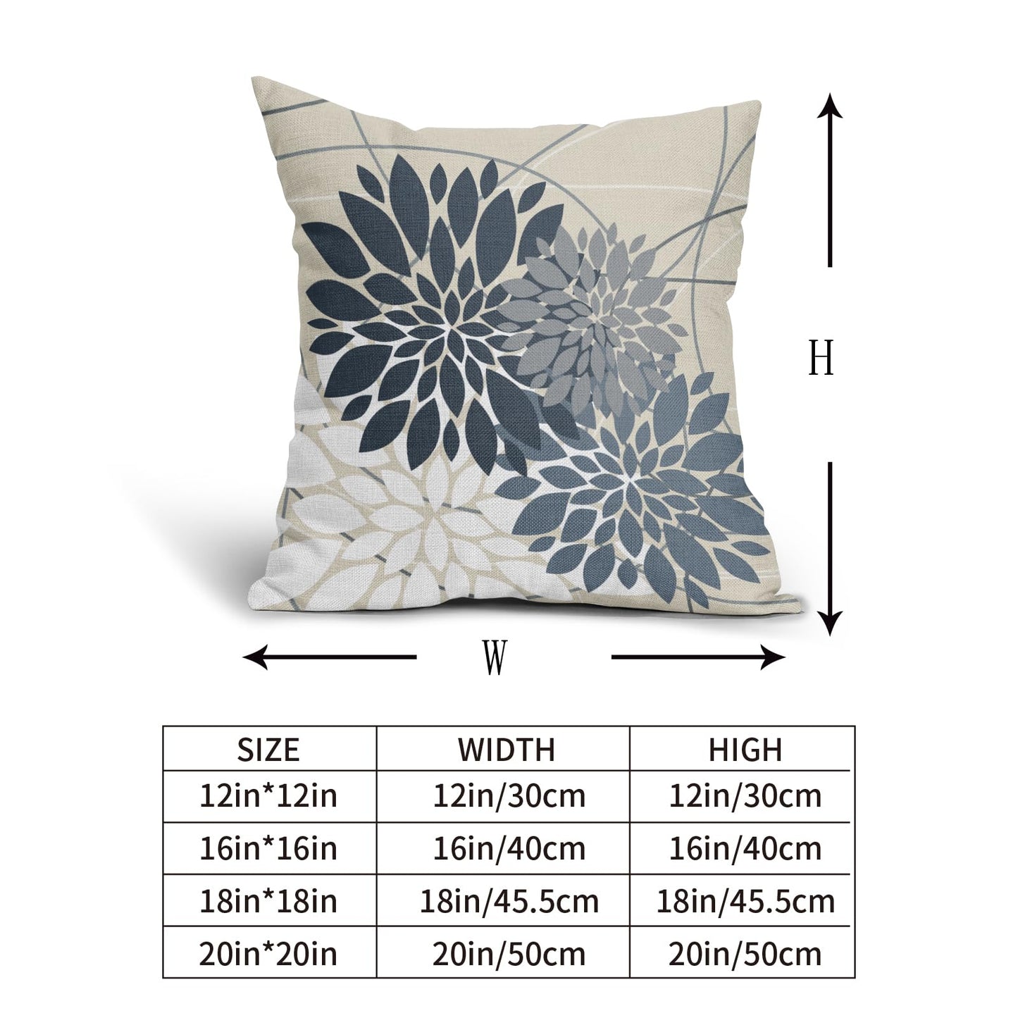 Dusty Blue Flower Pillow Covers 18x18 Grey Gray White Dahlia Floral Spring Decorative Throw Pillows Farmhouse Outdoor Seasonal Decor for Home Sofa Bed Couch Modern Square Cushion Cases, Set of 2