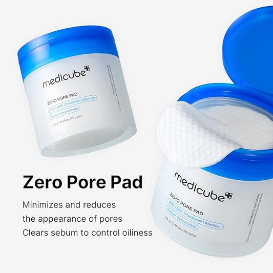 Medicube Zero Pore Pads 2.0 - Dual-Textured Facial Toner Pads for Exfoliation and Minimizing Pores with 4.5% AHA Lactic Acid & 0.45% BHA Salicylic Acid - Ideal for All Skin Types - Korean Skin Care