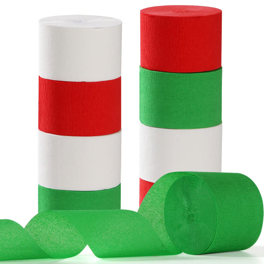 Red-Green White Party-Decorations Christmas Streamers - 9 Rolls New Years,Winter Decor Crepe Tissue Paper Streamer Banners,Mexican Italian Wedding Birthday Baby Bridal Shower Garland Panduola