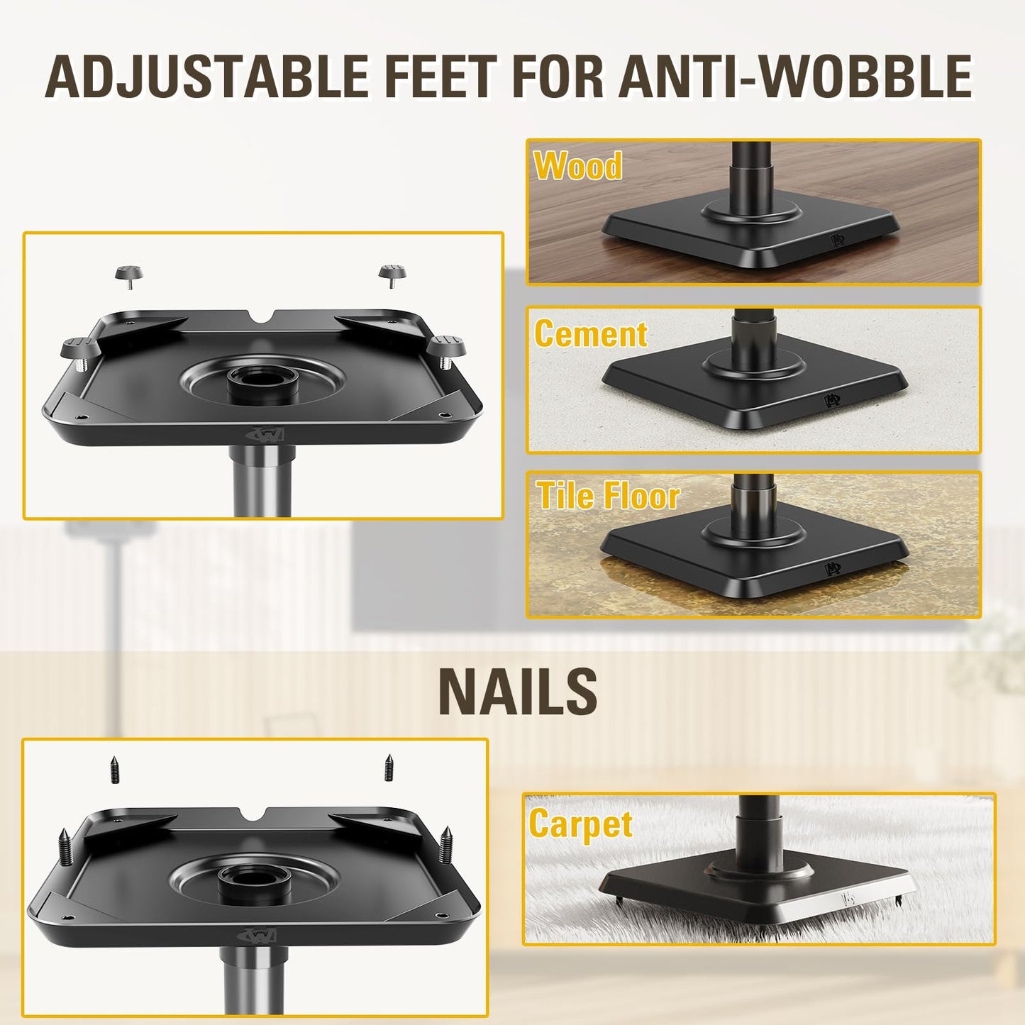 Mounting Dream Black Alloy Steel Speaker Stands, Height Adjustable Bookshelf Speaker Stand Pair, Universal Fit, 11 lbs Capacity, Set of 2 for Bose Polk JBL Sony Yamaha - 42" Max Height