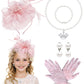 5Pcs Girls Tea Party Fascinators Hats Tea Party Headband and Lace Glove Set for Girls 1920s Party