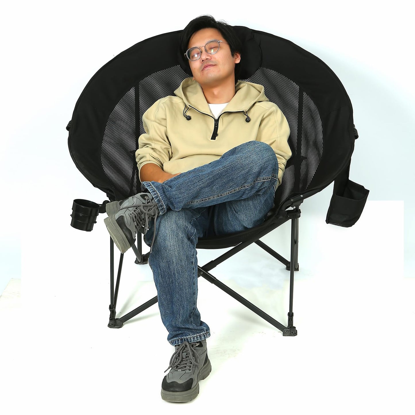 ROCK CLOUD Folding Camping Chair Oversized Padded Moon Chairs Outdoor for Camp Lawn Hiking Fishing Sports, Black