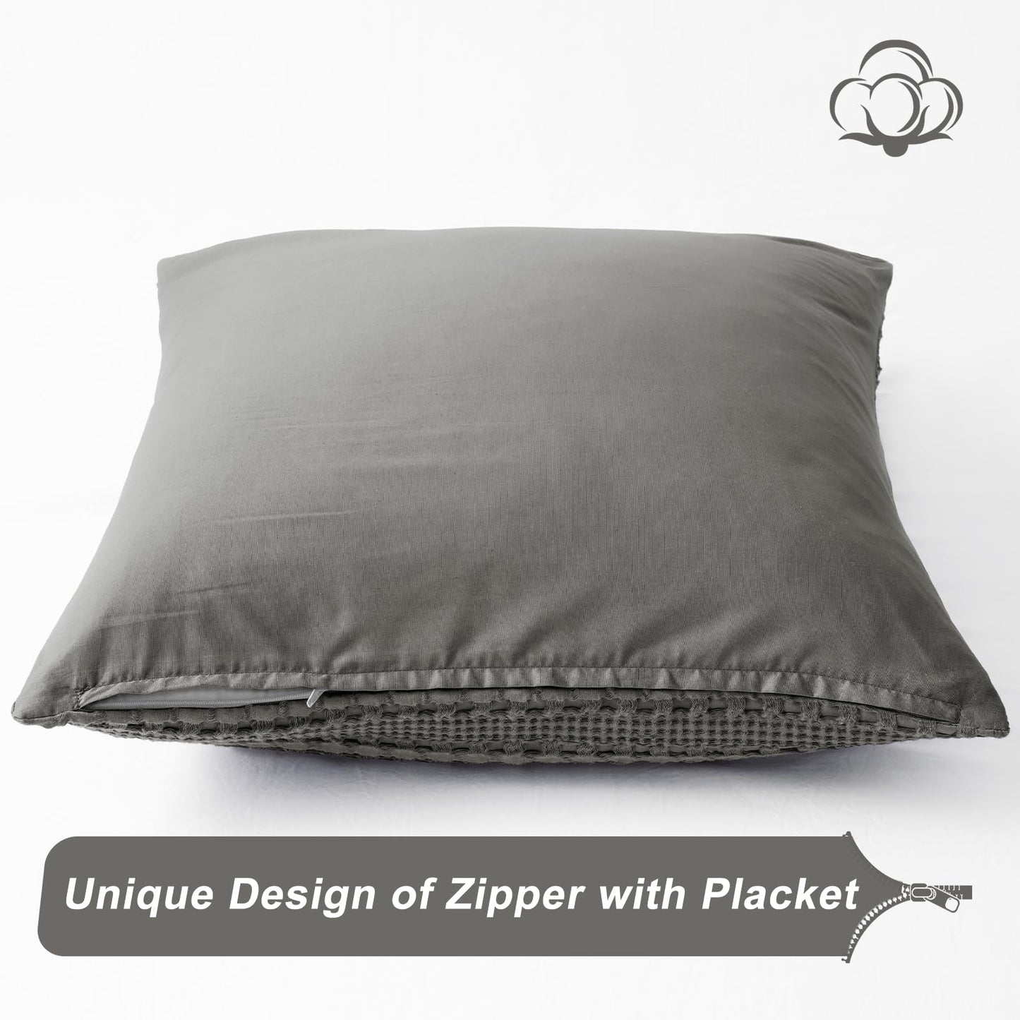 PHF 100% Cotton Waffle Weave Euro Sham Covers, 2 Pack 26" x 26" Bed Pillow Covers for Elegant Home Decor, No Filling, Luxury Aesthetic Soft Euro Pillow Cases for Bed, Dark Grey