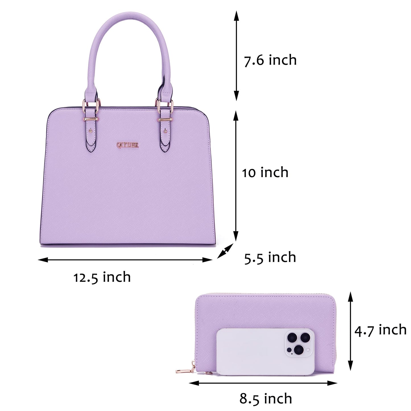 Qiyuer Purse For Womens Purses And Handbags Satchel Wallet Sets Work Tote Bags Lavender