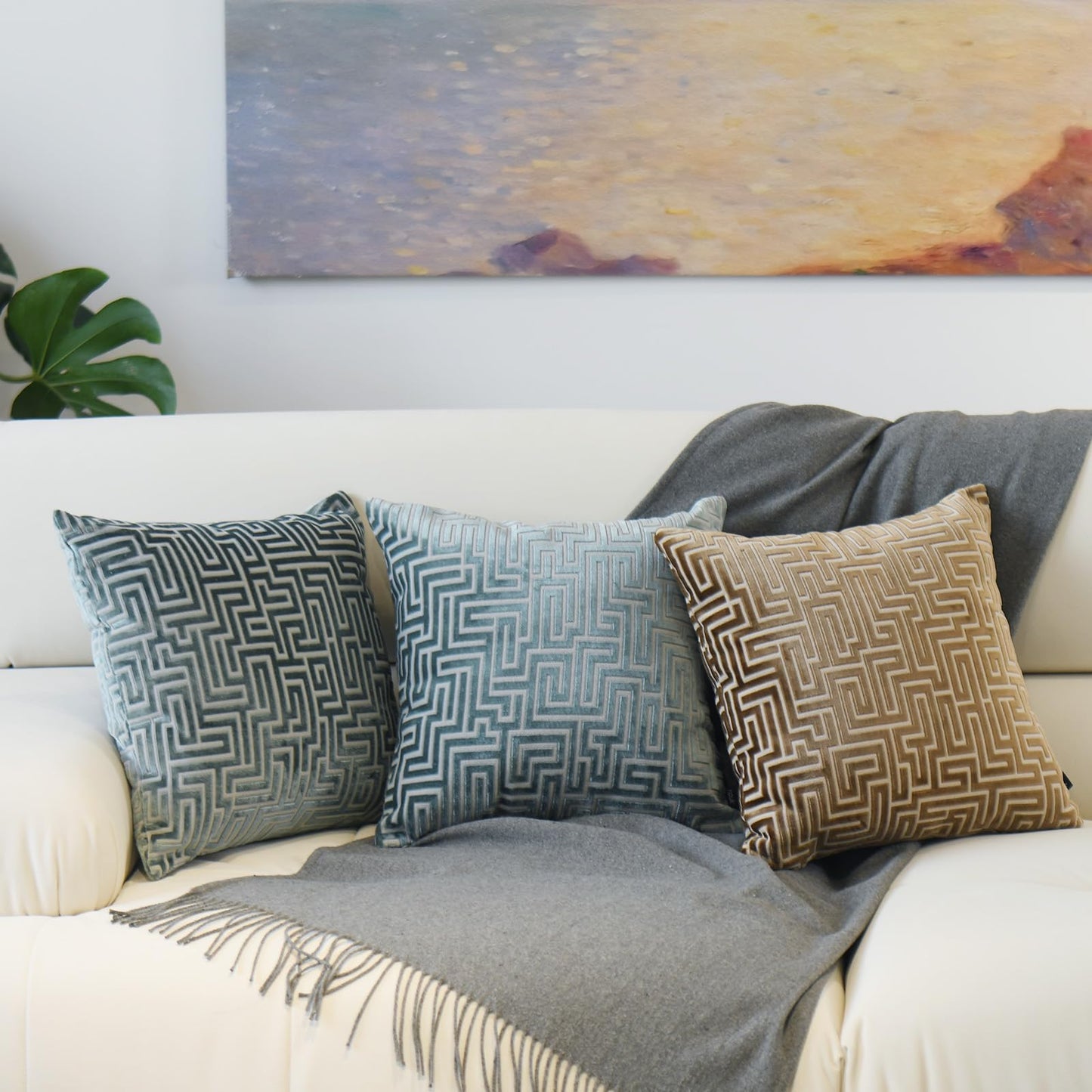 HPUK Geo Cut Velvet Throw Pillow Covers Pack of 2, 18x18 Inch Accent Cushion Covers for Living Room, Bedroom, Decorative Pillow Covers for Couch, Sofa, Chair, Teal