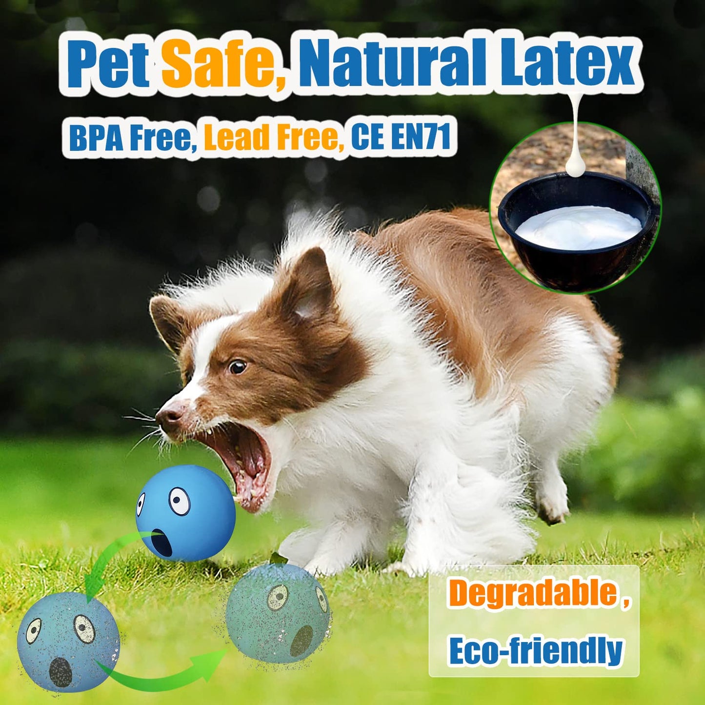 HOLYSTEED Squeaky Dog Toys for Medium Dogs, Soft Latex Squeaky Dog Balls, Smile Dog Toys 6pcs Round Balls for Small, Medium Breeds