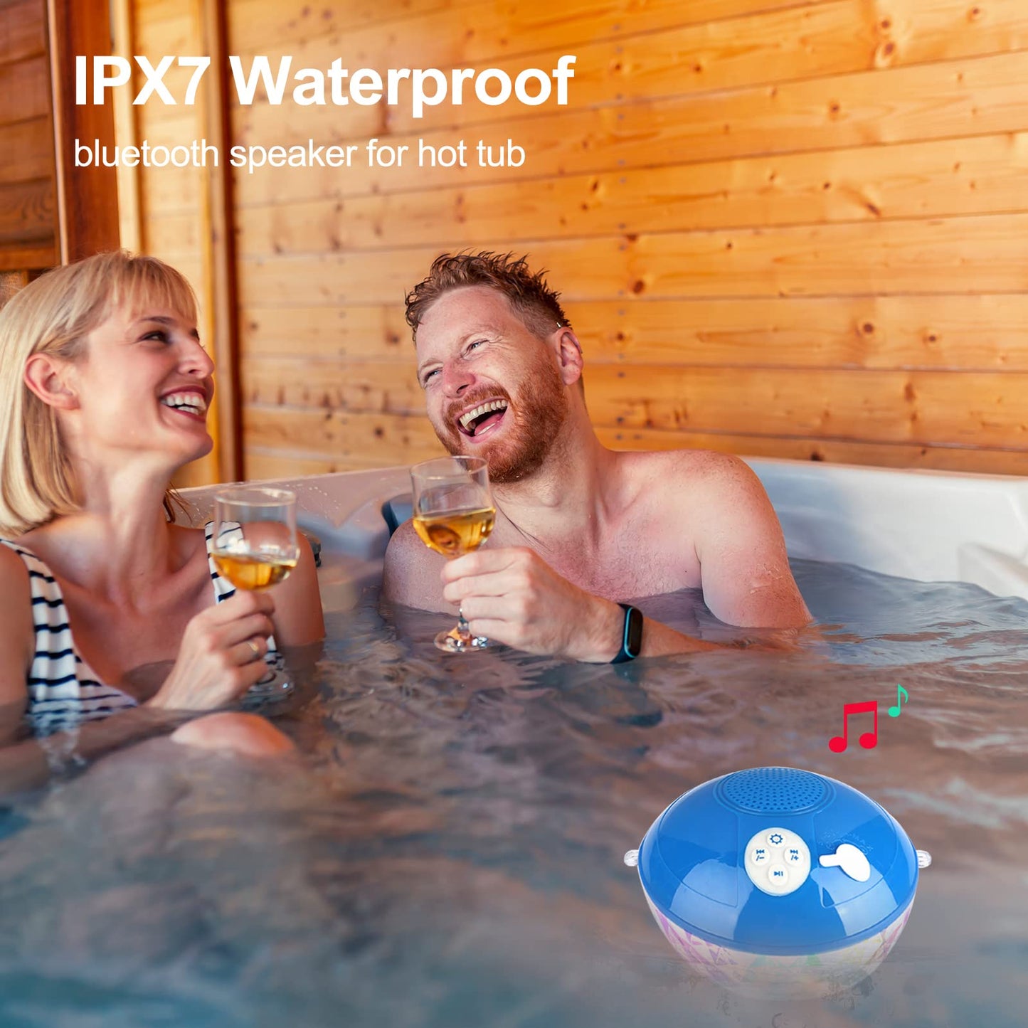 KingSom Pool Bluetooth Speakers with LED Lights,IPX7 Waterproof Floating Speaker,Stereo Sound,Built-in Mic,Wireless Shower Speaker for Hot Tub,Kayaking,Outdoor Travel,Picnic (Updated)