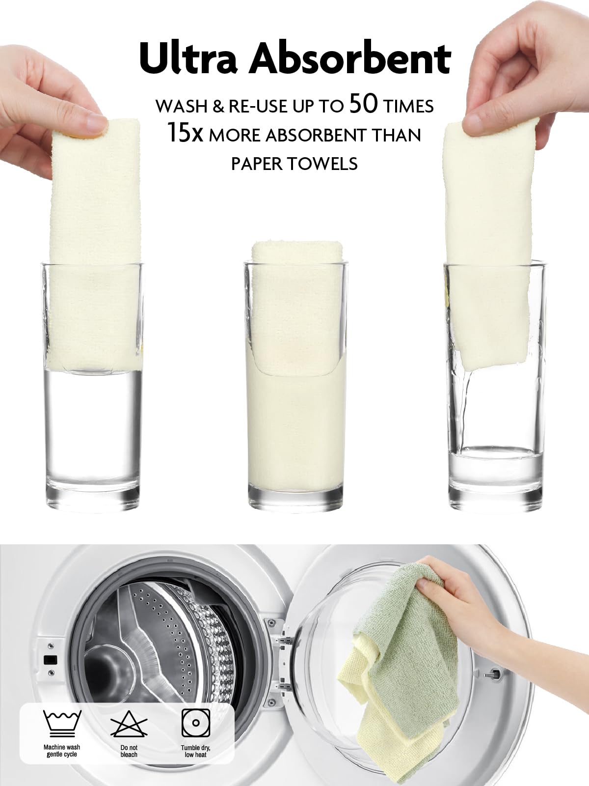 Fantasticlean Tear Away Dish Cloth - 40 Sheets - 10'' by 10'', Reusable Washable Kitchen Towel Rolls, Super Absorbent and Thick Microfiber Cleaning Cloths (2 Rolls of Beige and MossGreen)