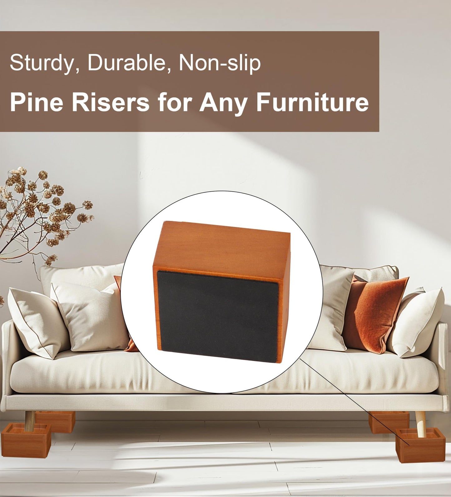 Lufia Wood Bed Furniture Risers 2 Inch, Solid Pine Wood Furniture Risers: Enhance Durability, Comfort, and Style with Effortless Installation and Added Functionality