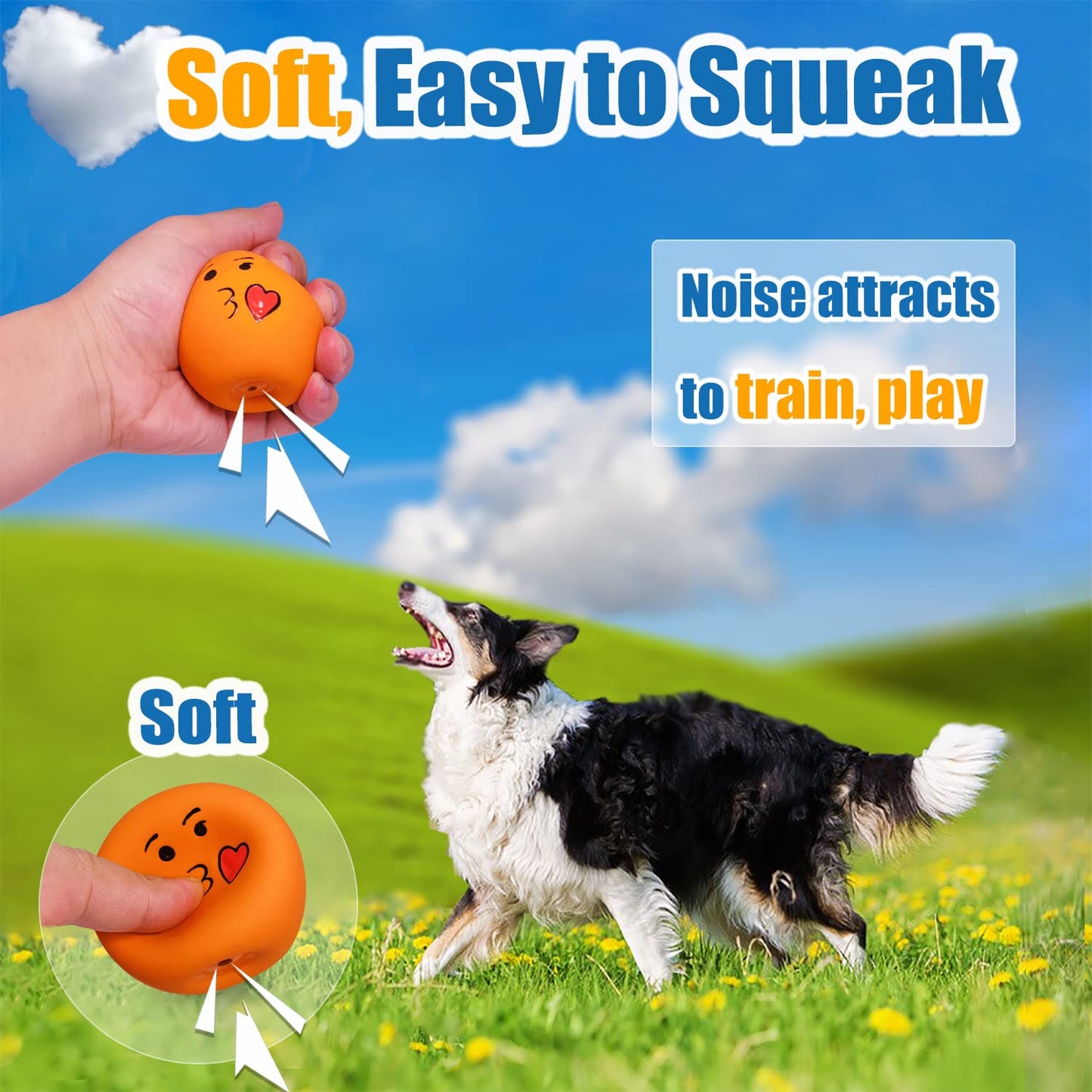 HOLYSTEED Squeaky Dog Toys for Medium Dogs, Soft Latex Squeaky Dog Balls, Smile Dog Toys 6pcs Round Balls for Small, Medium Breeds