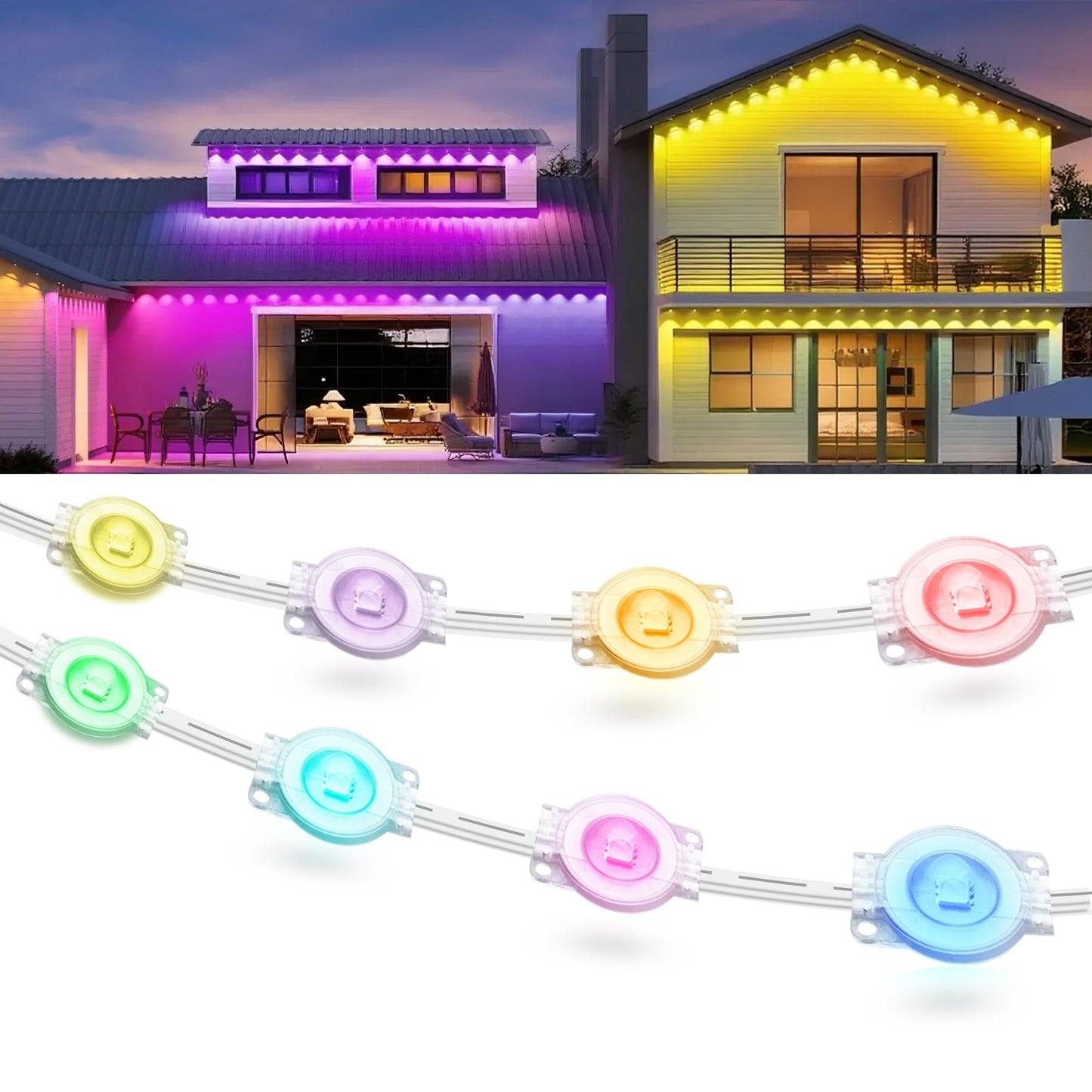 Fussion 200ft Permanent Outdoor Lights for House, 2025 Smart RGB LED Outside Lights with Remote Control, IP67 Waterproof Eternity Eaves Lighting for Christmas, Halloween, Holiday, Party, Daily