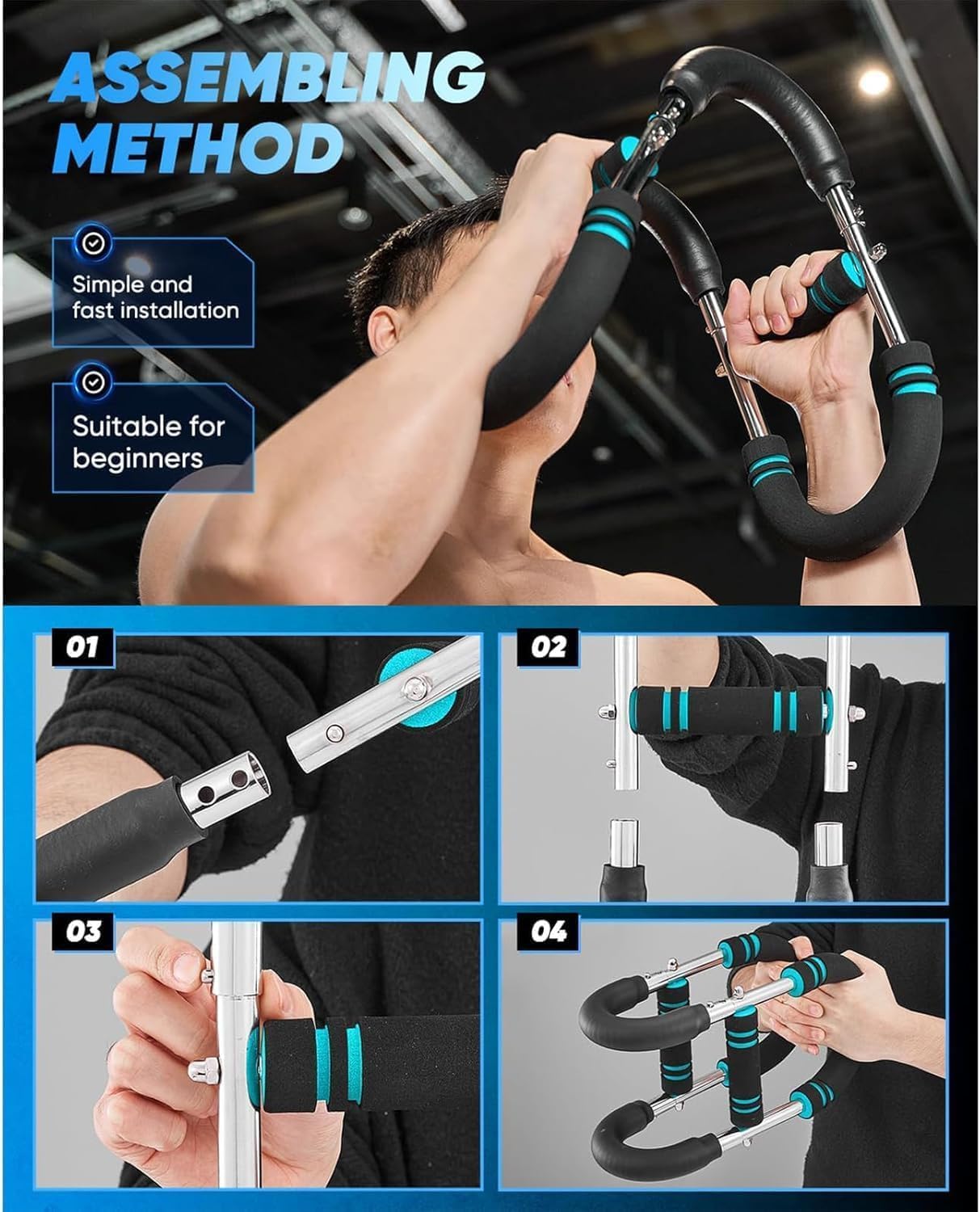 Twister Arm Trainer for Men - Adjustable Chest Workout Equipment for Home Gym, Muscle Builder & Strength Training for Arms, Chest, Shoulders (Blue, 40-90lb)