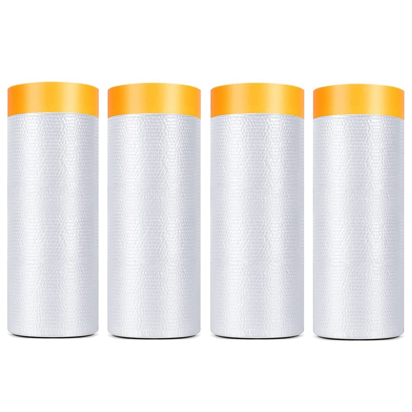 Painters Plastic With Tape, Pre-Taped Masking Film, 4 Rolls Automotive Best Tape and Drape, Paint Adhesive Protective Film Roll for Covering Skirting, Frames, Cars and Auto Body (5 X 65-Feet)