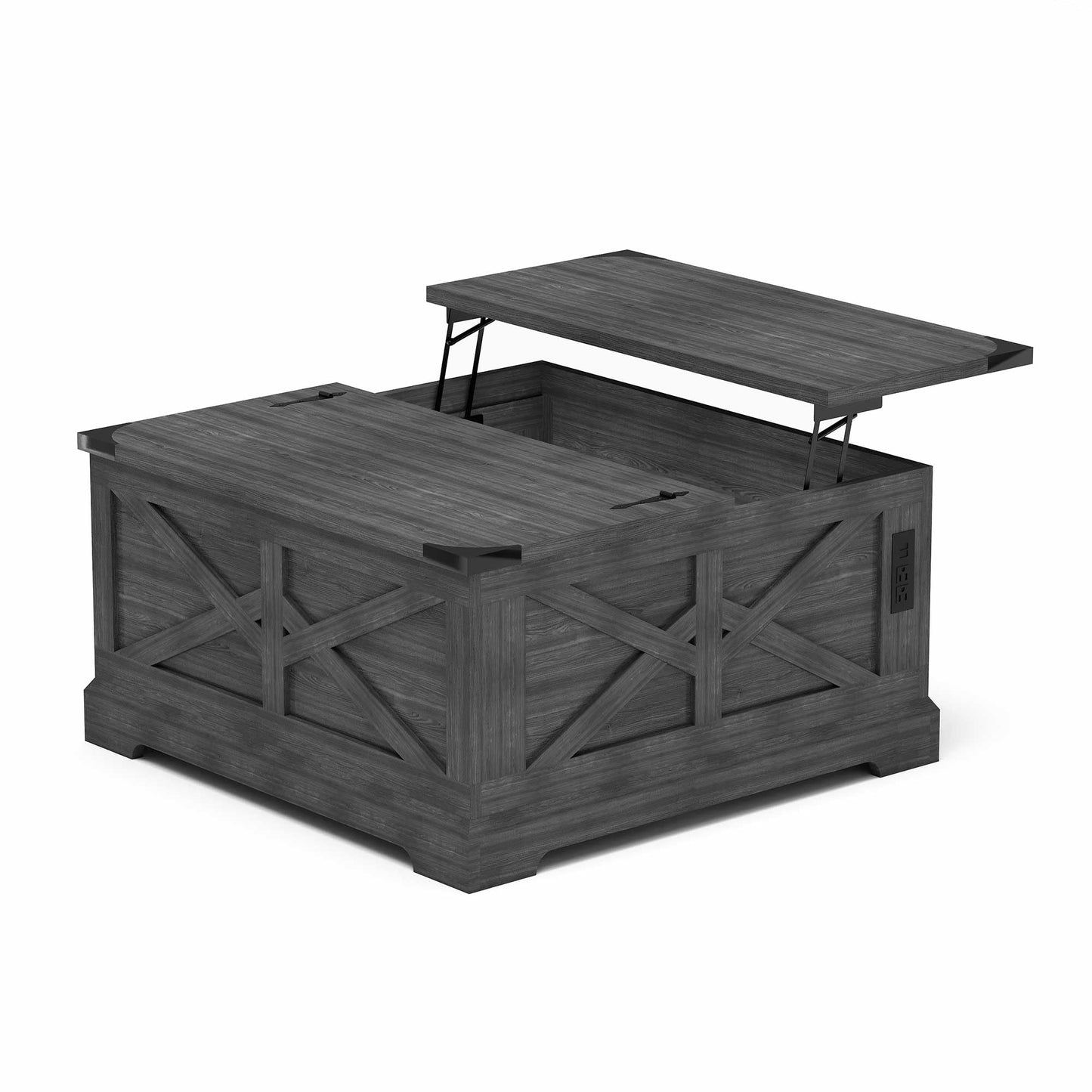 LAUSAINT HOME Farmhouse Lift Top Coffee Table with Large Hidden Storage Compartment, Wood Square Center Table with Lifting Top for Living Room, Home Office,Gray