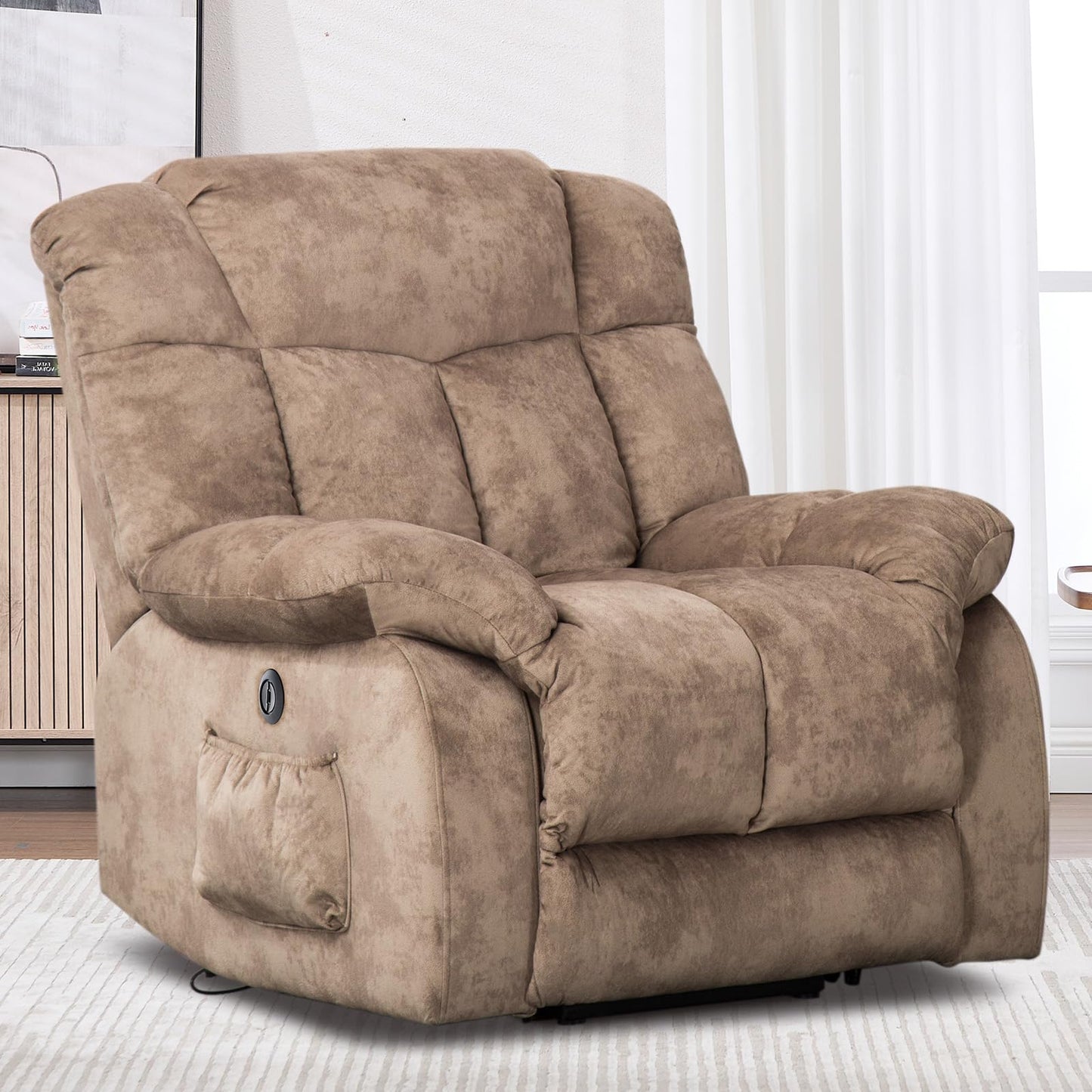 CANMOV Power Lift Recliner Chair for Elderly, Heavy Duty and Safety Motion Reclining Mechanism-Antiskid Fabric Sofa Living Room Chair with Overstuffed Design, Light Tan