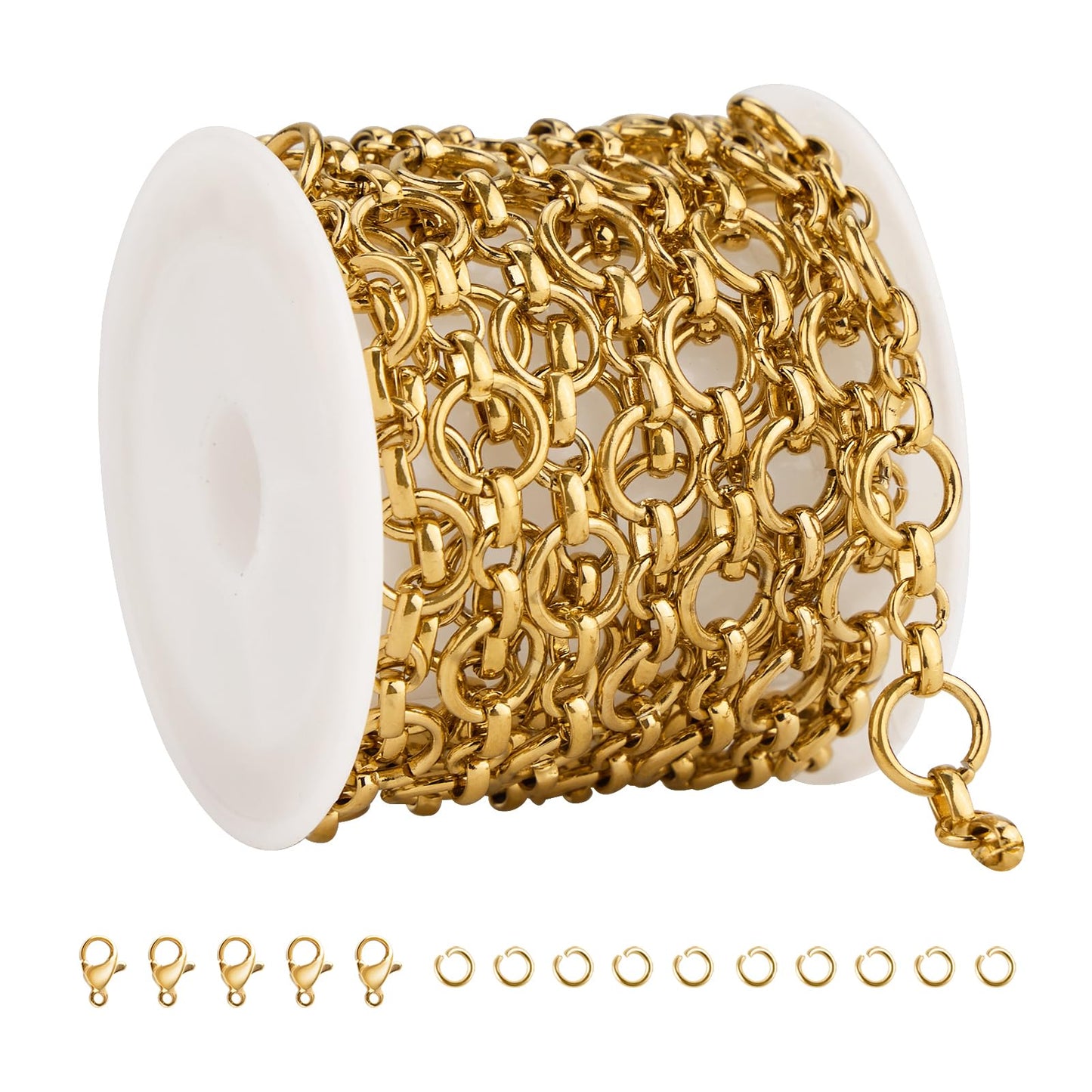 SMYHTGLIF 6.5 feet/2 Meters Silver 304 Stainless Steel Rolo Jewelry Making Chains Bulk Unsoldered Round Link Chain with Lobster Clasps and Open Jump Rings for Jewelry Making