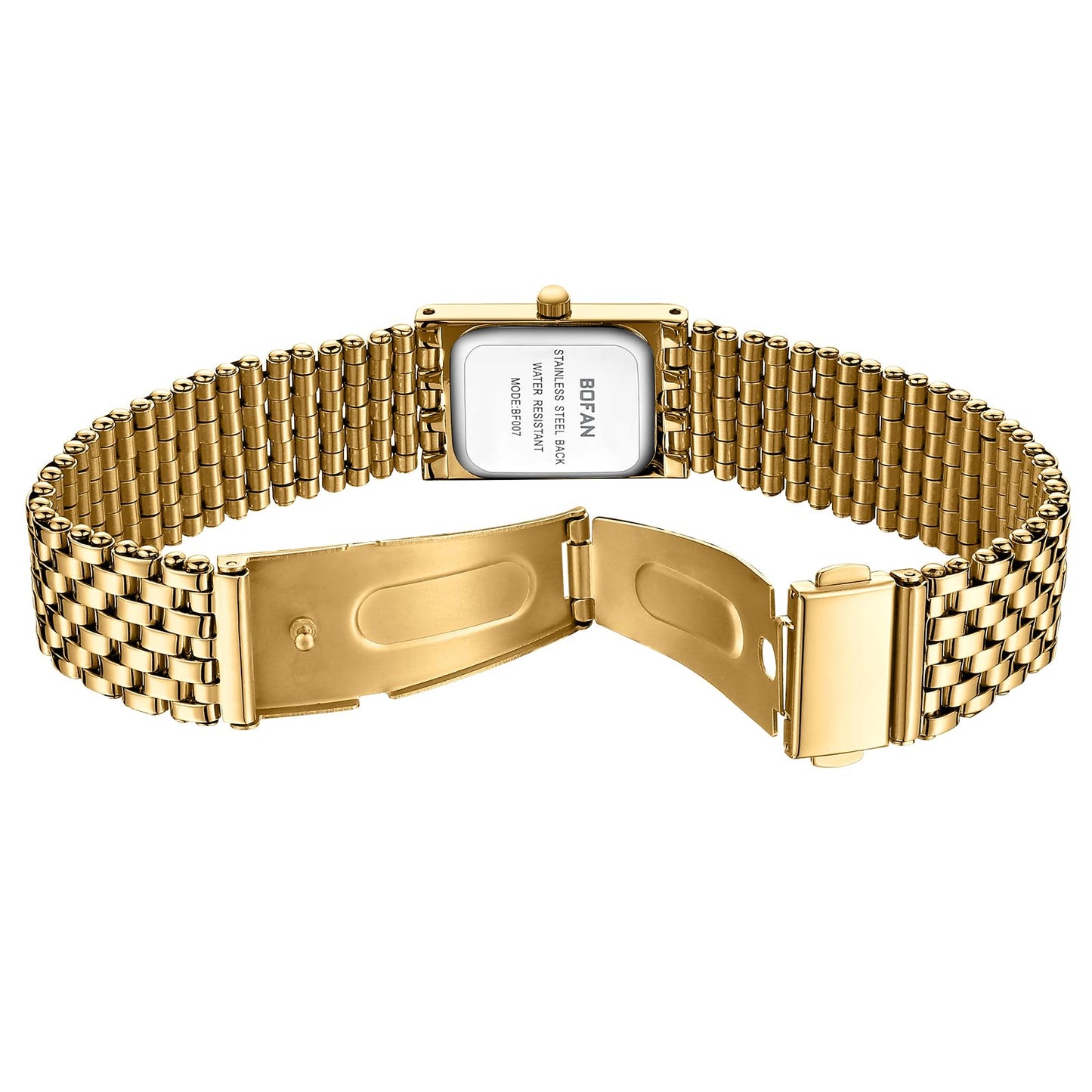 BOFAN Gold Watches for Women Luxury Ladies Quartz Wrist Watch with Stainless Steel Bracelet,Waterproof,Casual Fashion Square Dial.Band Adjustment Tool Included