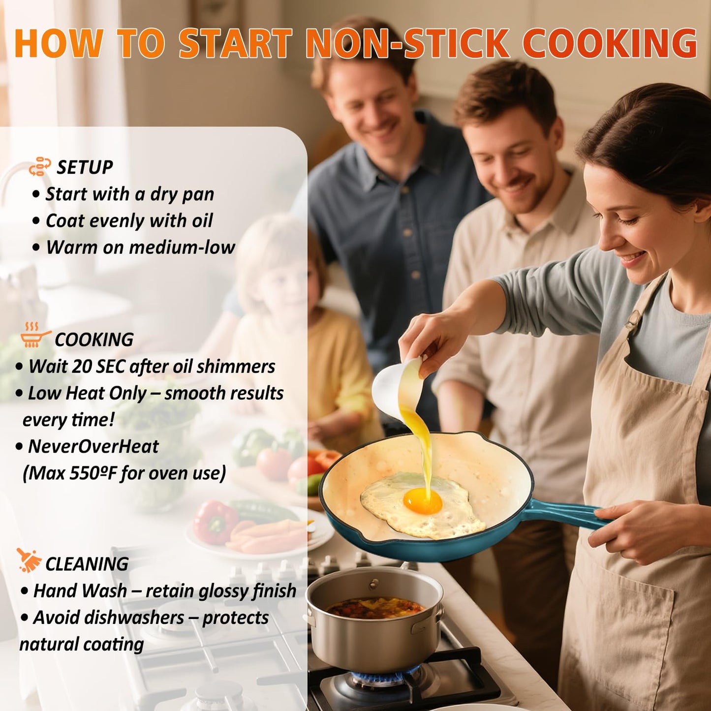 Hisencn 7-Piece Enameled Cast Iron Cookware Set-Dutch Ovens, Skillet & Saucepan with Lids- Ceramic Coated, Heavy Duty, Gas/Induction Compatible, Oven Safe to 550°F, PFOA-Free, Biscay Blue